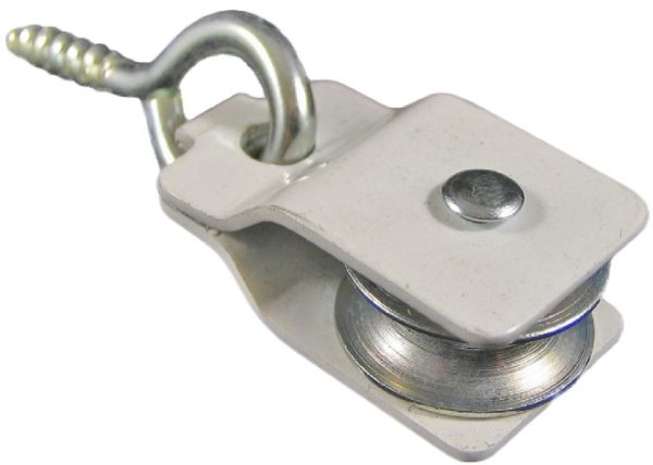 0.75" Lazy Pulley, Steel Wheel, White Frame