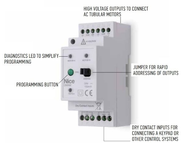 NICE DIN Module to Control 2 Groups of Motors/ AC Operators