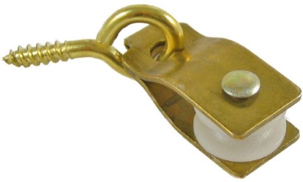 0.5625" Lazy Pulley, Nylon Wheel, Brass Frame & Eye