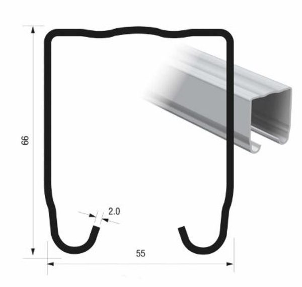 Runners Series 70. 2m Galvanised Steel Top Track